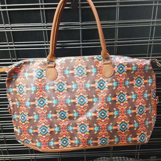 Brown Print  PVC Oversized Overnight Tote