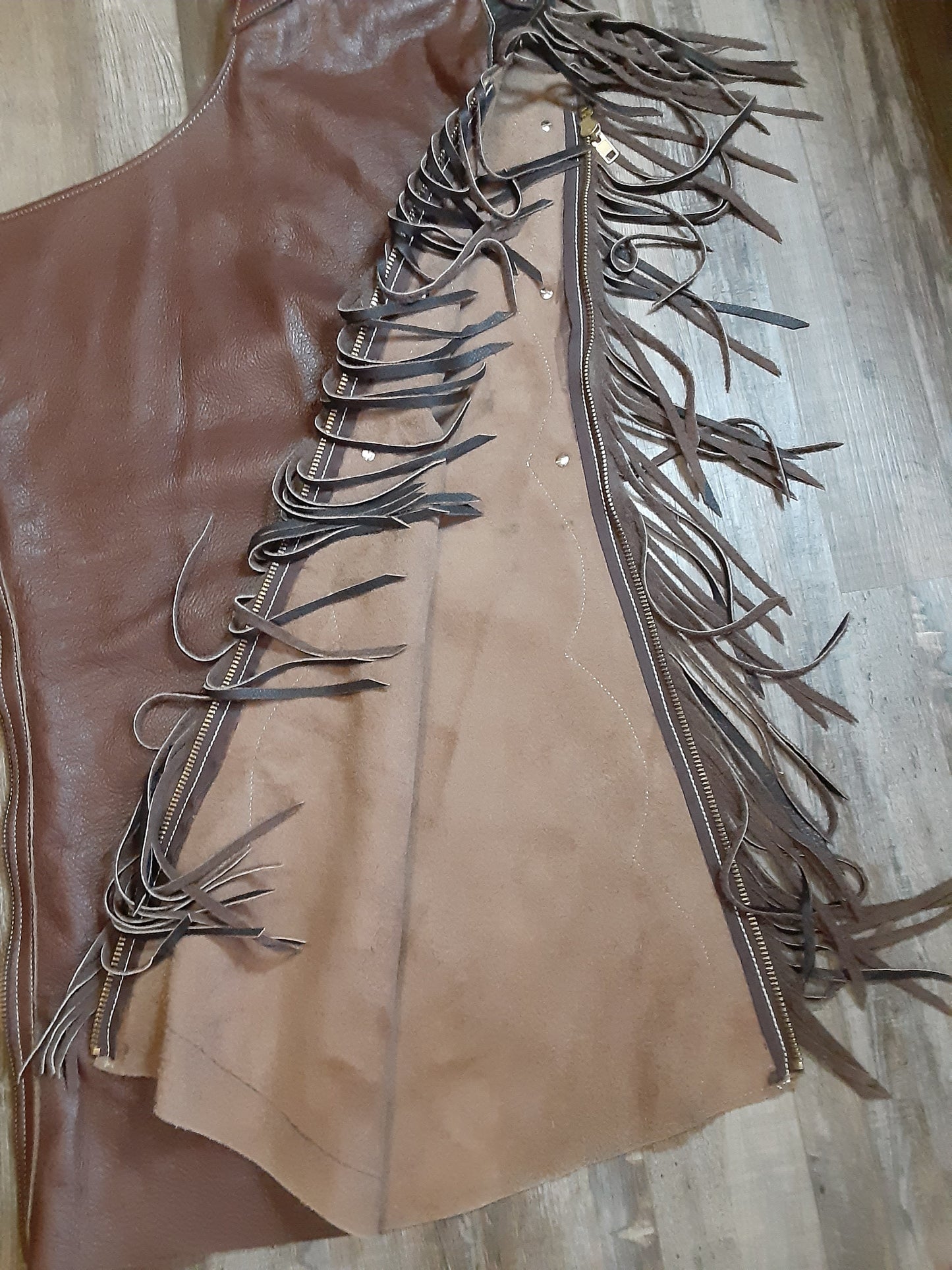 Custom Smooth Leather Barbwire Trim Cross Chaps